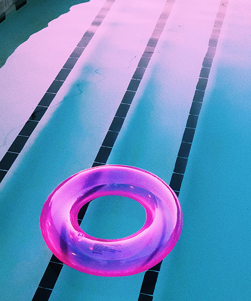 Colorful inflatable tube inside the swimming pool